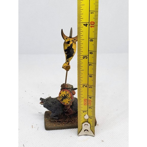 Ogre Warrior On Wolf W/ Flag Shield Miniature Figurine Statue On Stone Slab - Picture 7 of 10